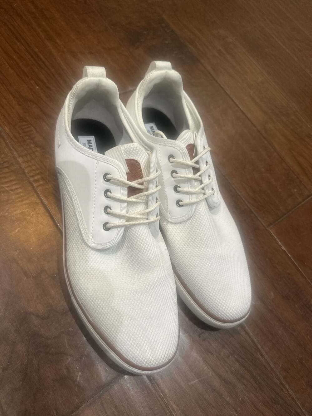 Madden Men's White Mesh Lace-Up Sneakers with Brown Accents Size 12